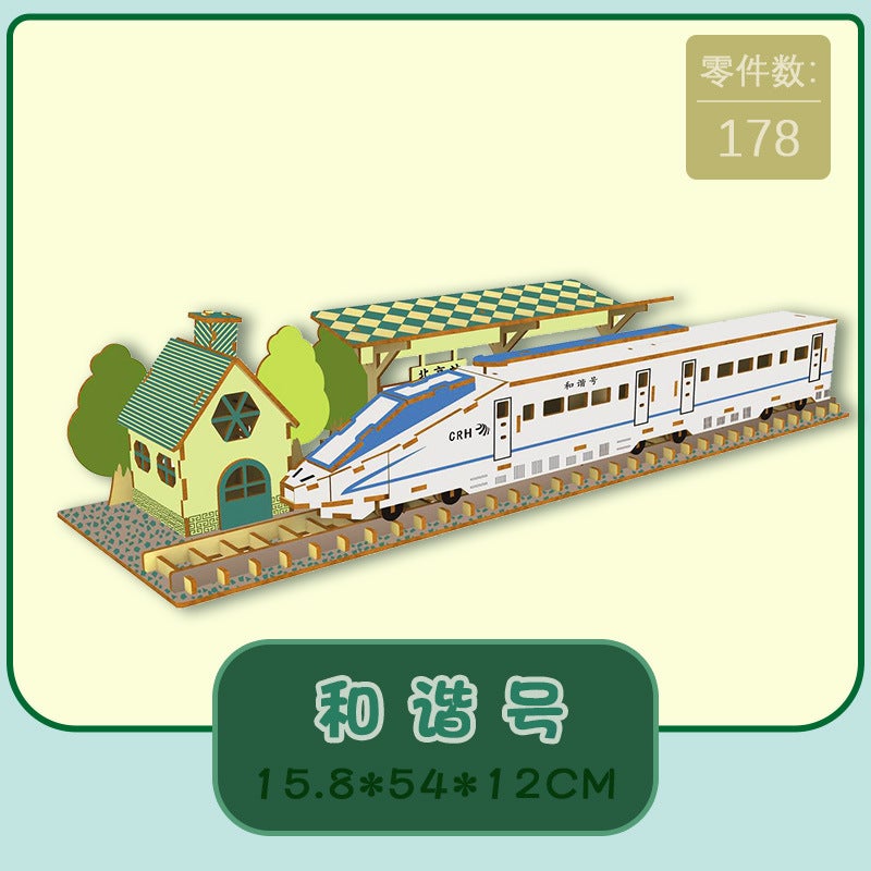 European-Style Wooden Puzzle Camper Wooden Car Model Children'S Hand-Assembled 3D Building Blocks Educational Toys - Image 1